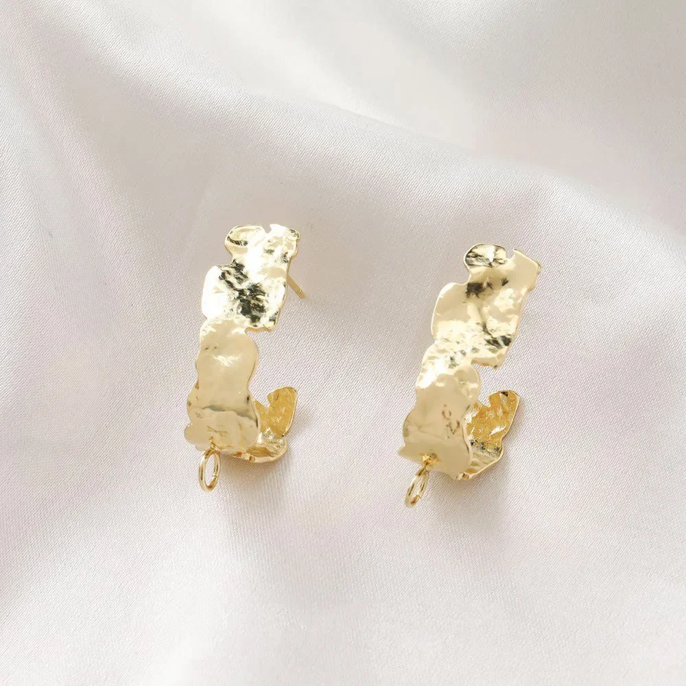 2PCS 18K Gold Plated Jewelry Findings Making Supplies C-shaped Concave Convex Texture Silver Pin Earrings DIY Copper Accessories