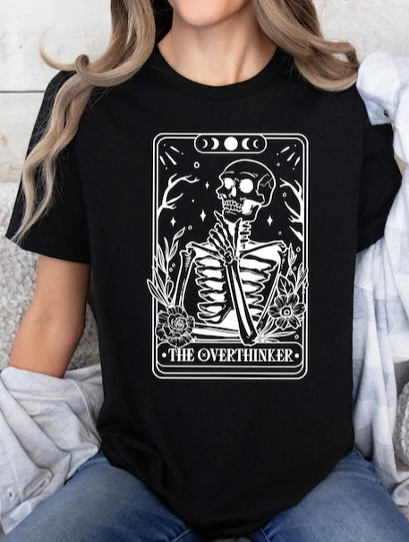 

The Overthinker Tarot Skull Tarot Card Shirt Thinking Lover Gift for Her Harajuku Casual Short-sleev Ventilate Streetwear Tee