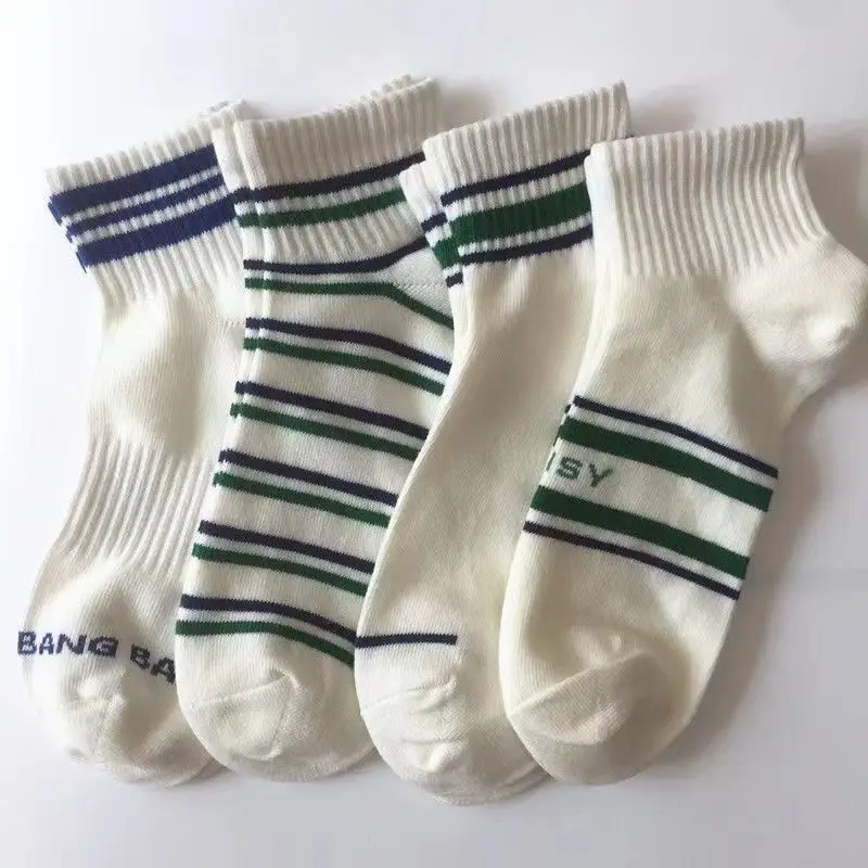 

Classic Striped 5 Pairs Socks Mens And Womens Mid-tube Socks Spring And Summer Thin Cotton Breathable Sports Korean Style Socks