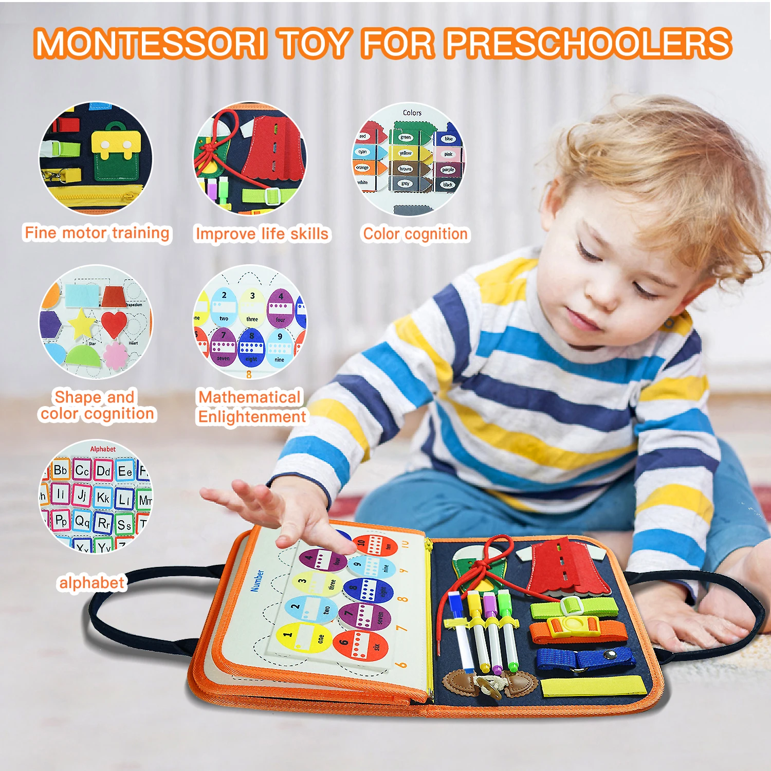 Montessori-Arbeitsbrett für Kinder im Alter von 3–6 Jahren – sensorisches Lernspielzeug für frühes Lernen und Entwicklung der Feinmotorik – Detail 3