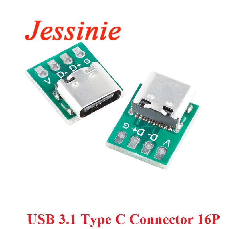 10/5/1pcs TYPE-C USB 3.1 Type C Connector 16 Pin Test PCB Board Adapter 16P Connector Socket For Data Line Wire Cable Transfer