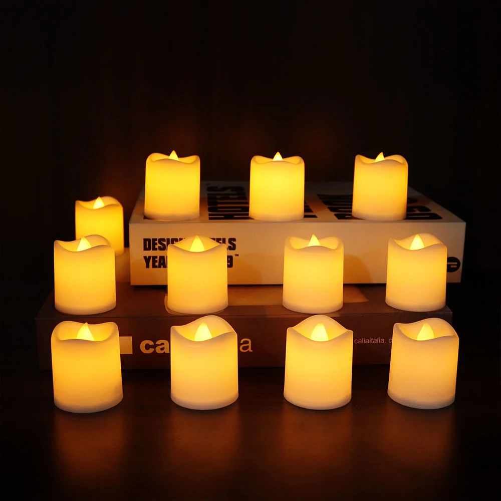 Conjunto de velas LED sem chama, luz criativa chá, vela branca quente sem chama, festa de Halloween e Natal, 24 unidades por conjunto