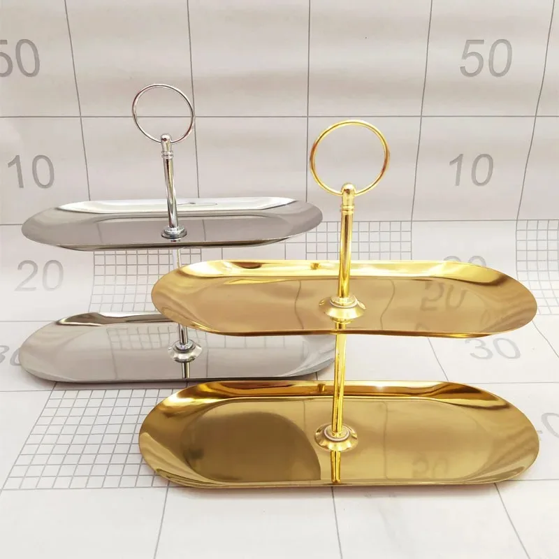 1/2pcsElegant European Oval Cake Tray Stainless Steel Snack Nut Storage Plate Home Wedding Party Afternoon Tea Dessert Holder
