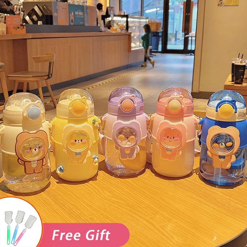 Cute Water Bottle For Girls 720ml Cartoon Plastic Tumbler Portable Sport Straw Kettle School Kids Kawaii Cup Travel Drinking Mug