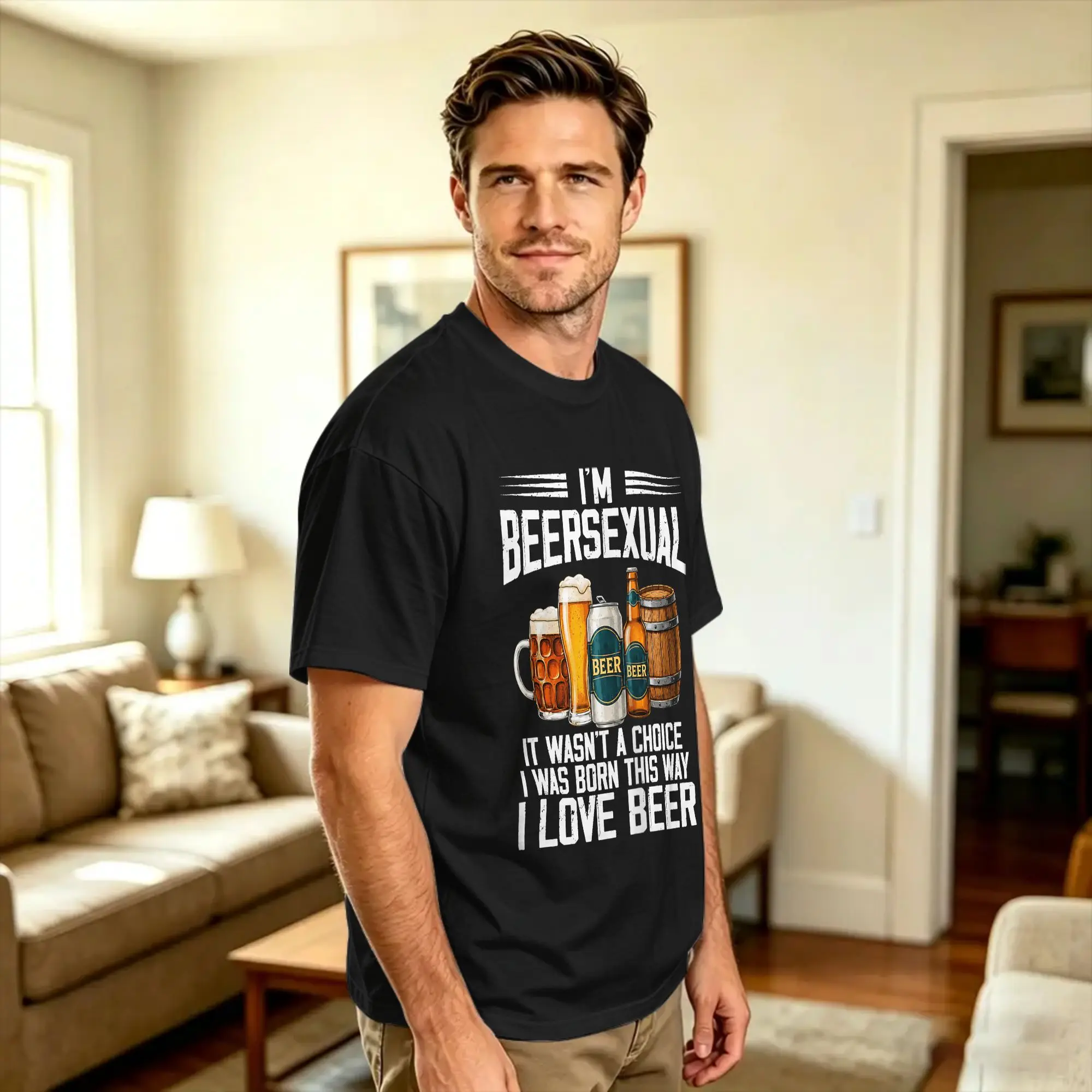 I’m A Beersexual Funny Beer Drinking Lover T Shirt Men  Street Style T-Shirts Summer Round Neck Harajuku Tee Shirt Hot Sale