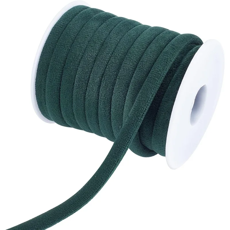 11 Yards 8mm Dark Green Velvet Cord Soft Velvet Round Choker Cord DIY Craft Velvet Ribbon String with Spool for Choker Necklace