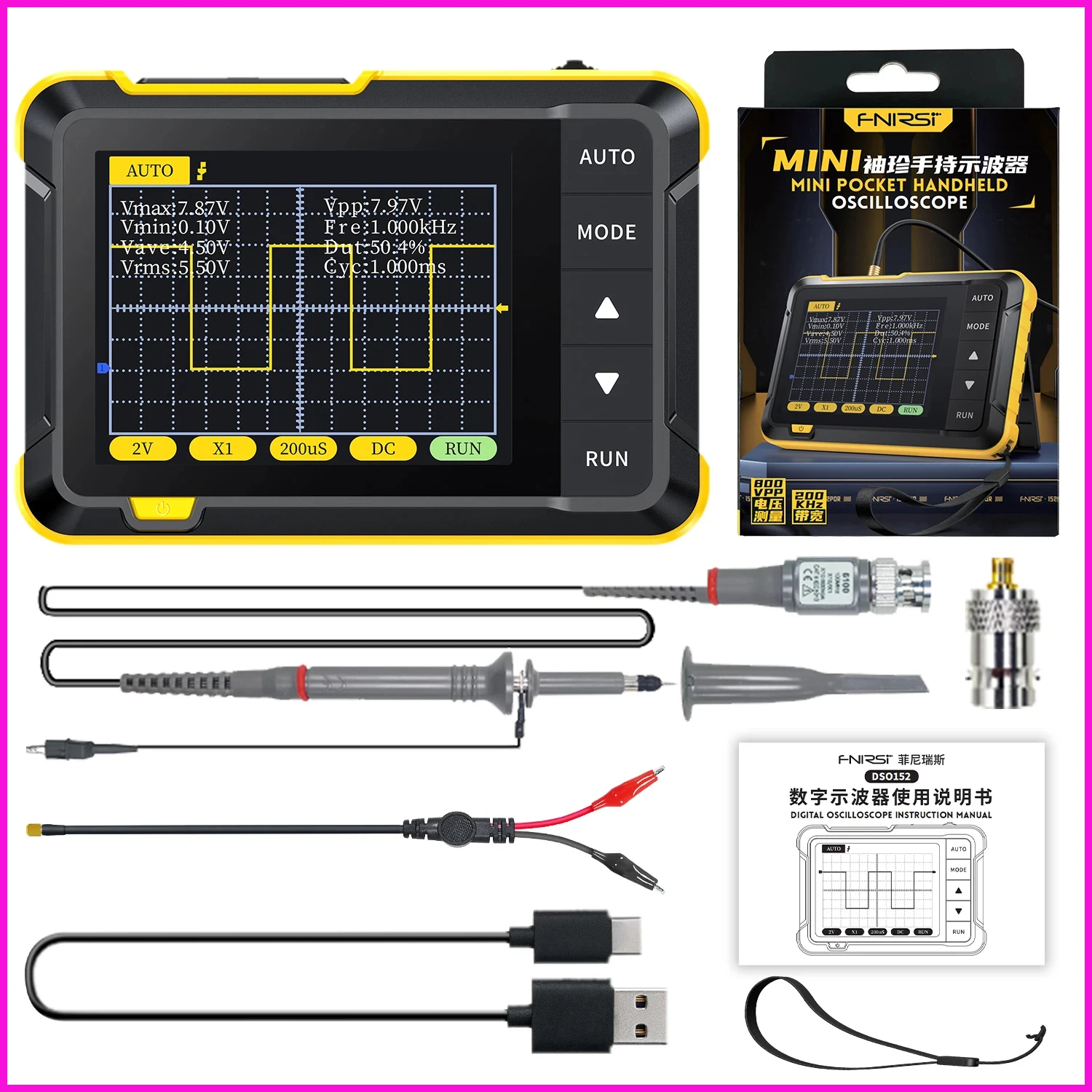 New Handheld Oscilloscope Kit 1000mAh Portable Mini Digital Oscilloscope 2.8inch Screen Professional DSO152 Small Oscilloscope