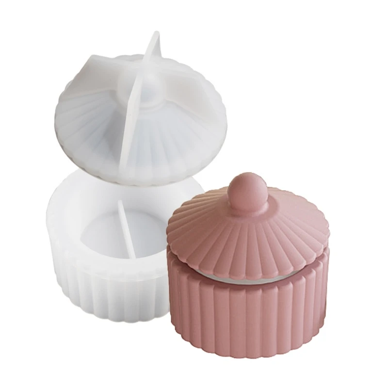 ZB91 – moules pot en résine avec couvercle, moule en Silicone, conteneur, étui à bijoux, moule à rayures, boîte rangement,