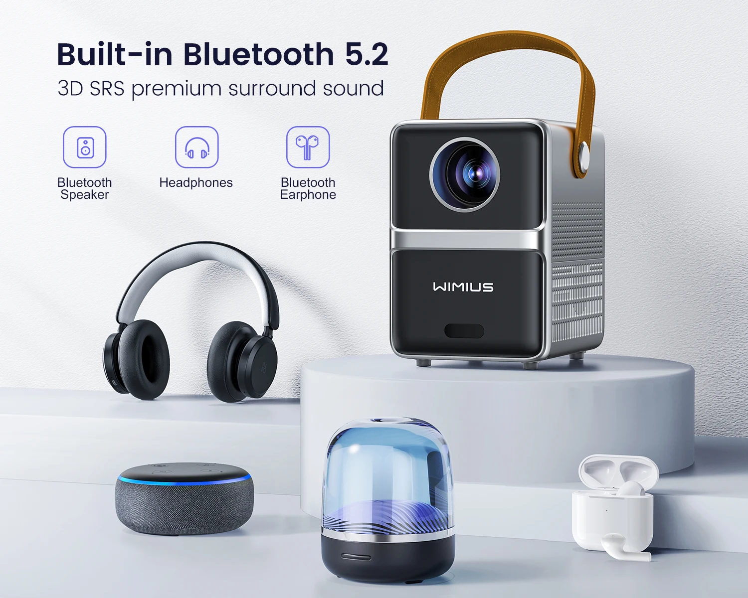 Wimius Portable 1080P Projector 18000L 5G WiFi Bluetooth Theater Projector Support Full HD 1080P Display Home Cinema Projector