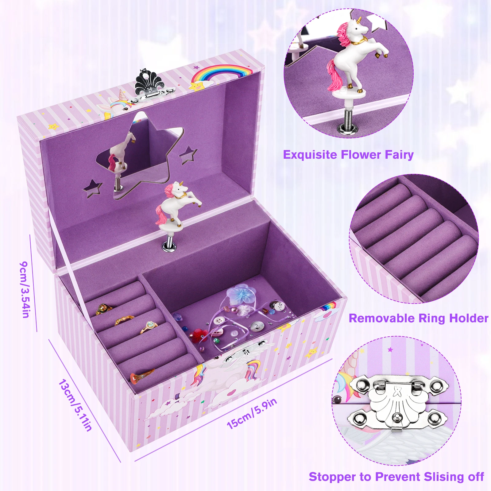 Unicorn Music Box Girl\'s Jewelry Storage Box with Rotating Unicorn Ballet Bedroom Decoration Birthday Christmas Gifts for Kids