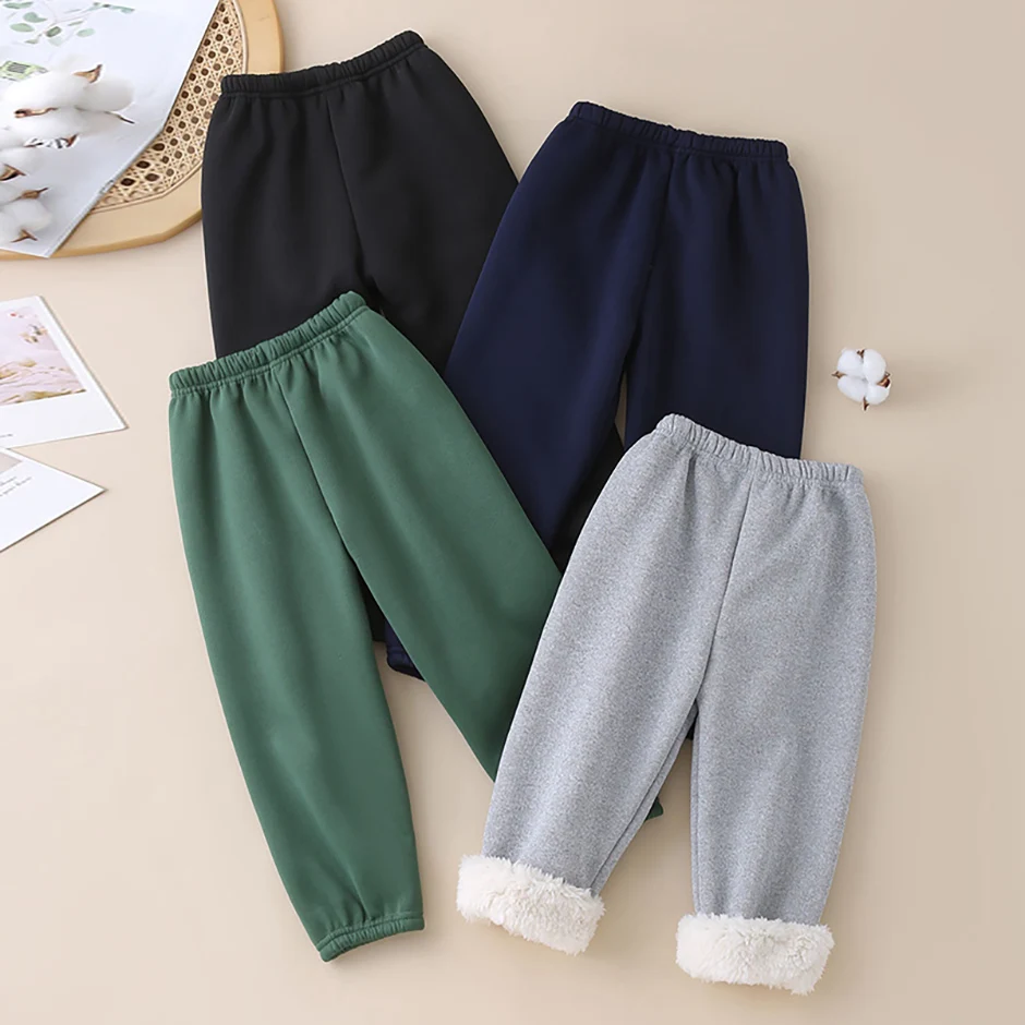 Herbst Und Winter Kinder Plüsch Warme Sport Casual Hosen Für Jungen Und Mädchen Einfarbig Mode Dicke Winddicht Harun Hosen – Detail 5