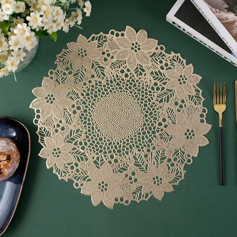 Solid Color Hollow Flower Pvc Placemat Waterproof Heat-Insulating Garland Cup Coasters 6Pcs Soft Restaurant Hotel Tableware Mats 6