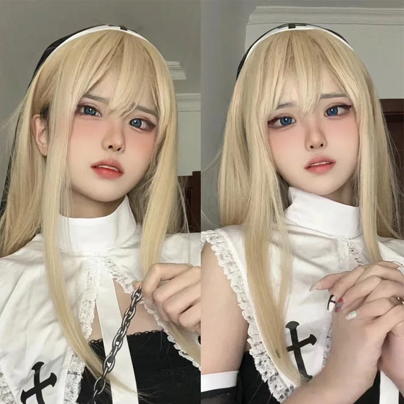 Chowbie 修道女コスプレウィッグ セクシーな修道女コスチューム コスプレドレス 修道女ウィッグ ホワイト高温シルク