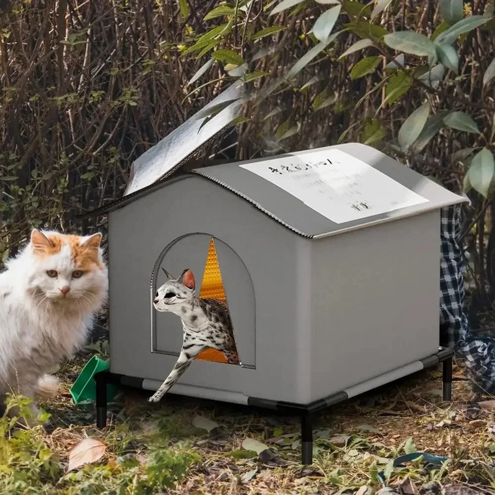 

Waterproof Stray Cat House Outdoor Feral Cat Houses Enclosed Pet Tent Cold Resistant Pet House Winter Warm Nest for Outside