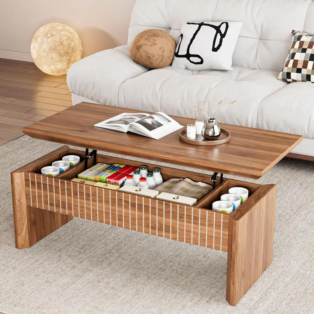 

Mid-Century Modern Coffee Table with Storage for Small Living Spaces (Walnut)