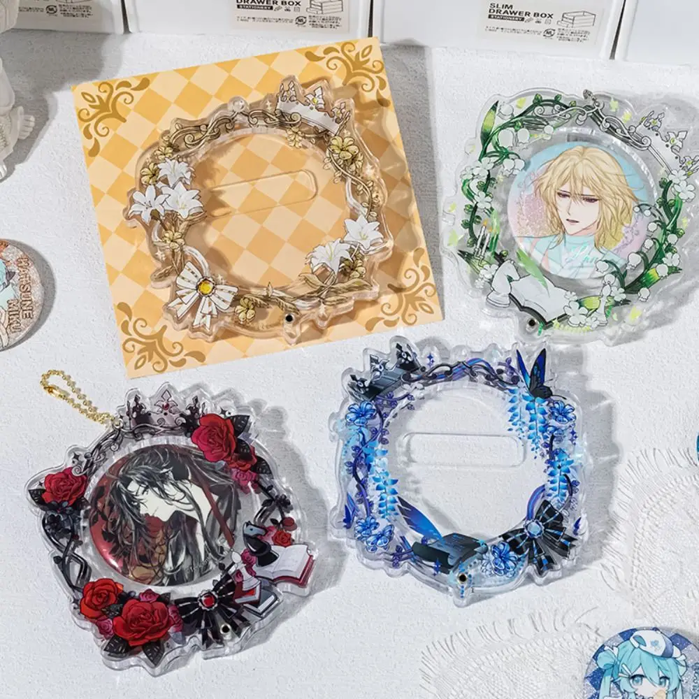 Badge Protector Anime Badge Holder Clear Creative Acrylic Badge Flower Transparent with Chain Pins Display Base Backpack Decor