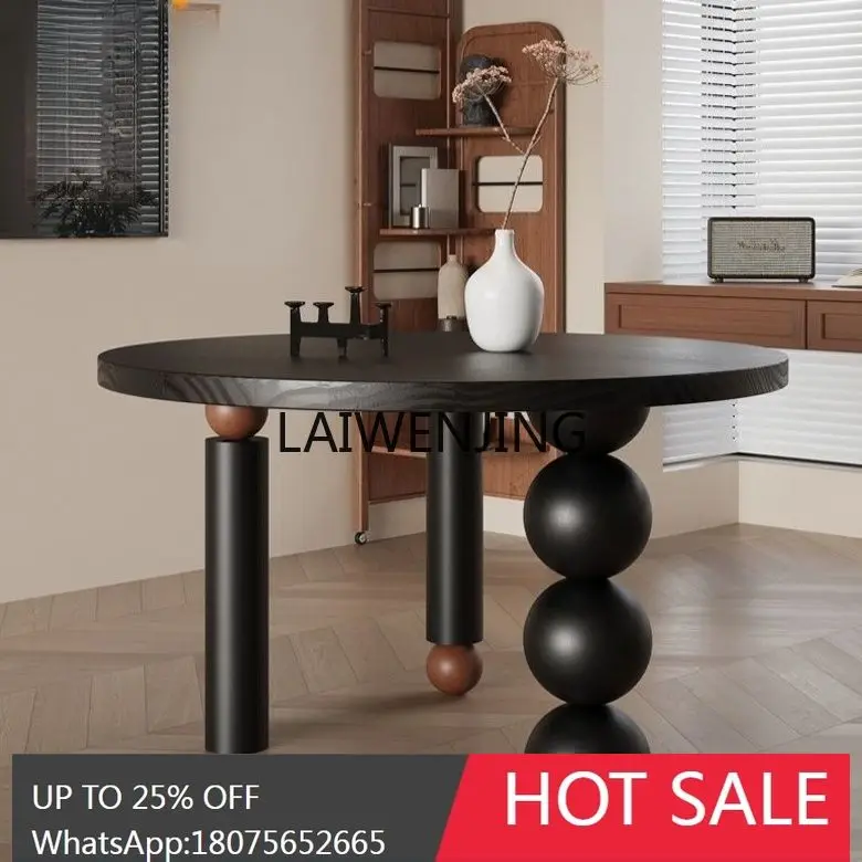 

antique black solid wood dining table retro round table creativity