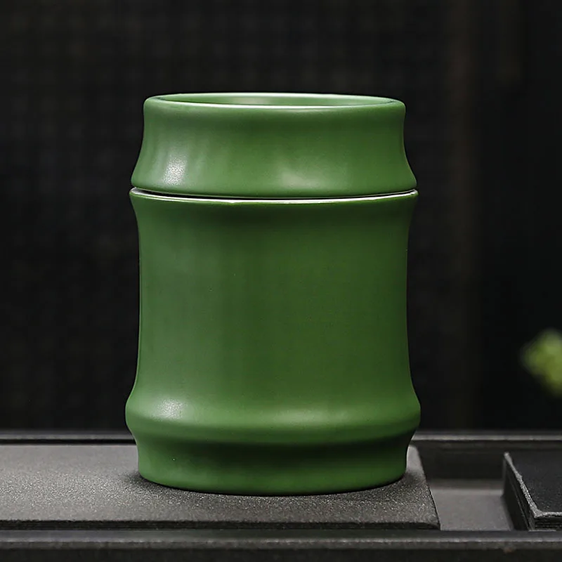 Bamboo-joint Ceramic Tea Canister, Creative Tea Storage Jar, Home Decor
