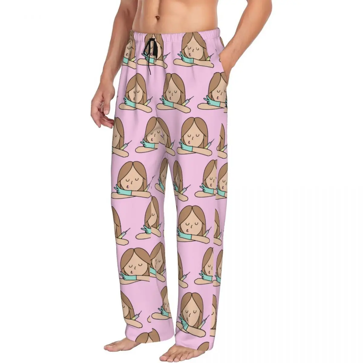 Custom Print Men's Enfermera En Apuros Pajama Pants Doctor Nurse Sleep Sleepwear Bottoms with Pockets