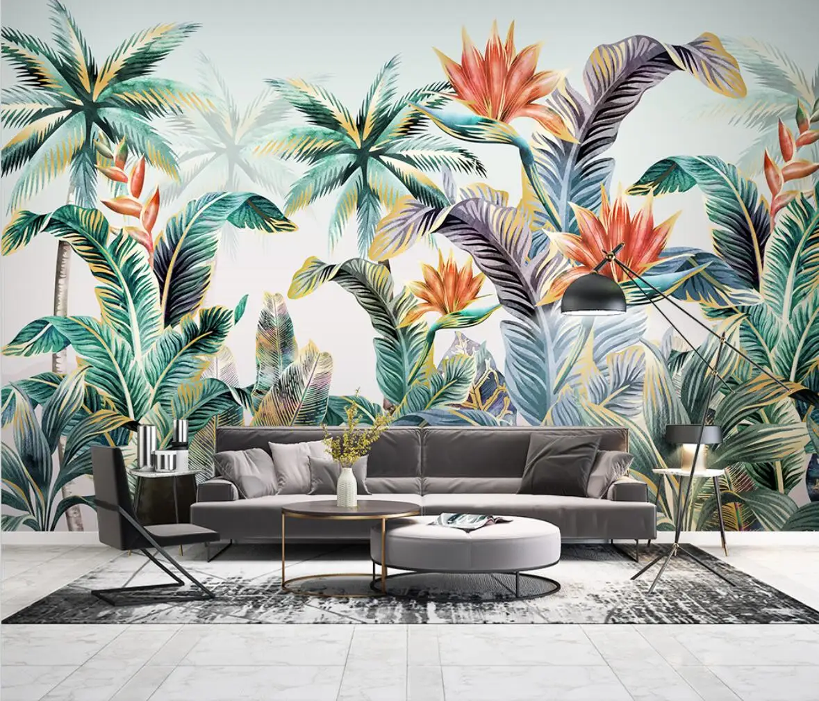 

custom Nordic tropical plant flamingo Mural Wall Paper Living Room TV Bedroom Luxury 3D wallpaper home Decor Papel De Parede