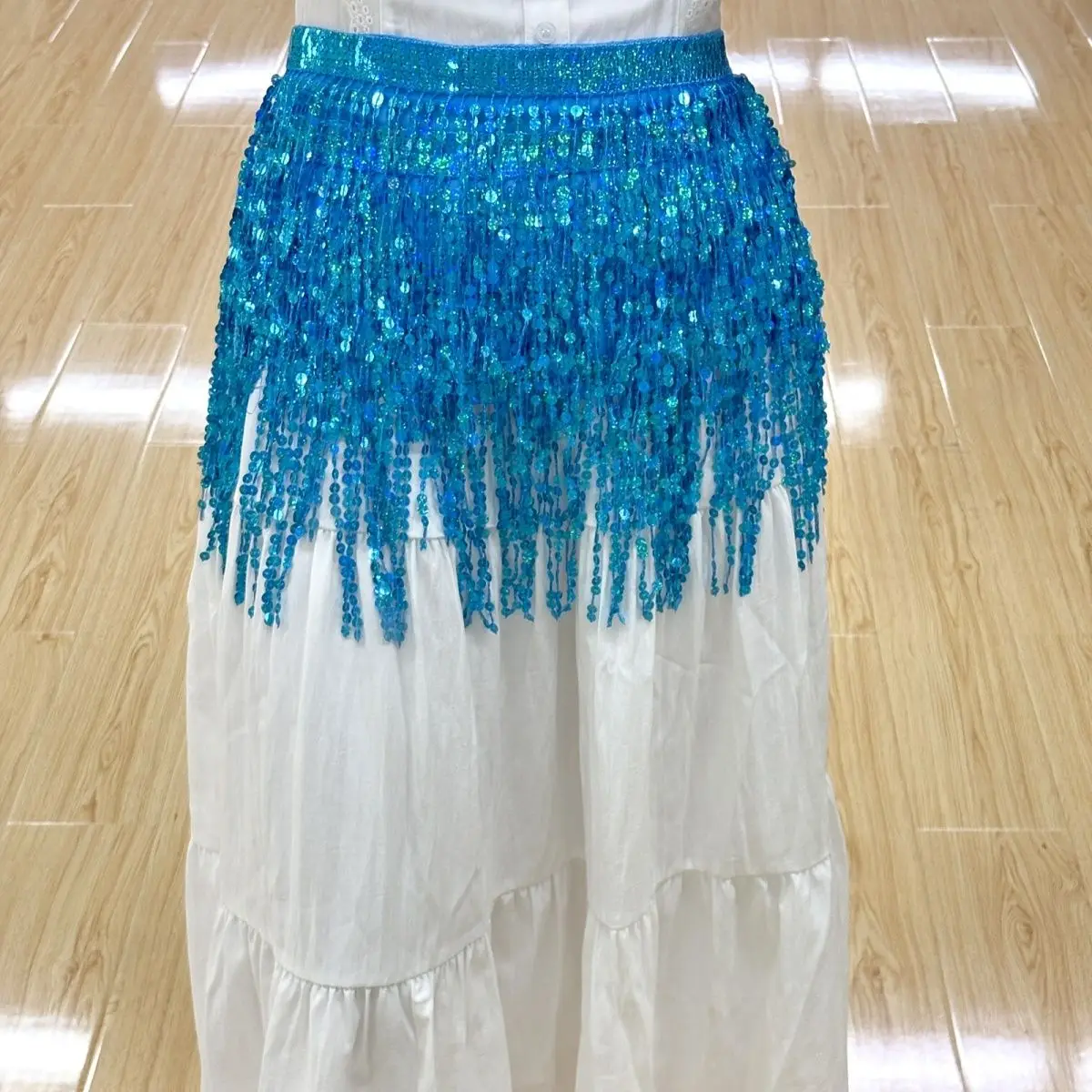 

n Belly Dance Waist Chain Sparkling Tassel Skirt for Performance And Street Dance Velvet Fabric Evening Club Wear