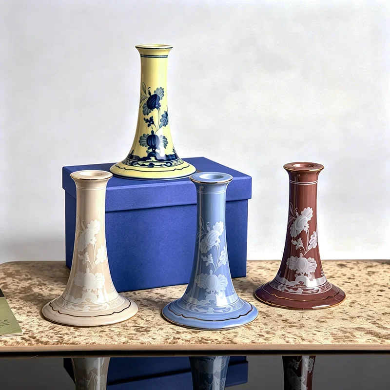 Oriental Series Hand Painted Ceramic Taper Candle Holder Vintage Elegant Table Decor Wedding Home Decor Housewarming Gift Box
