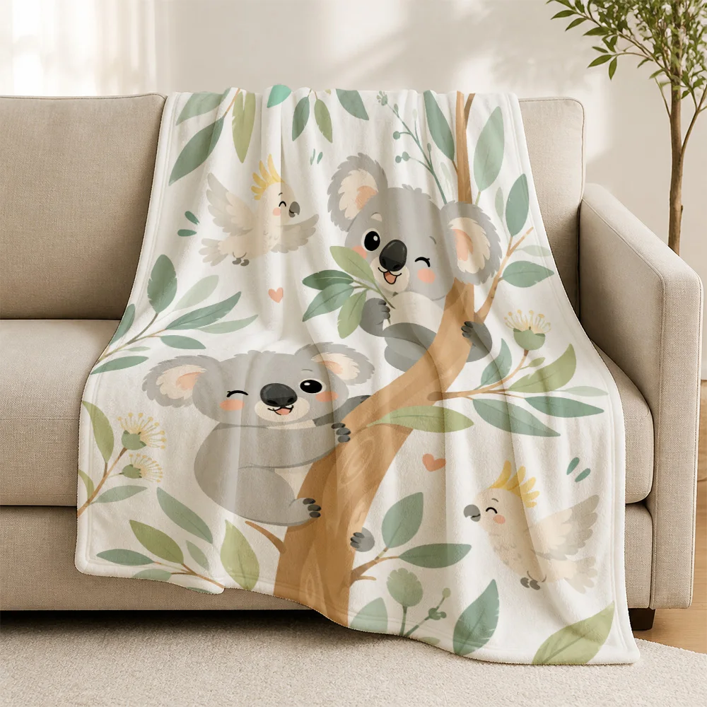Cute Koala Woodland Animal Print Throw Blanket for Sofa Sofa Throw Cozy Couch Decor Living Room Nursery Bedding Gift