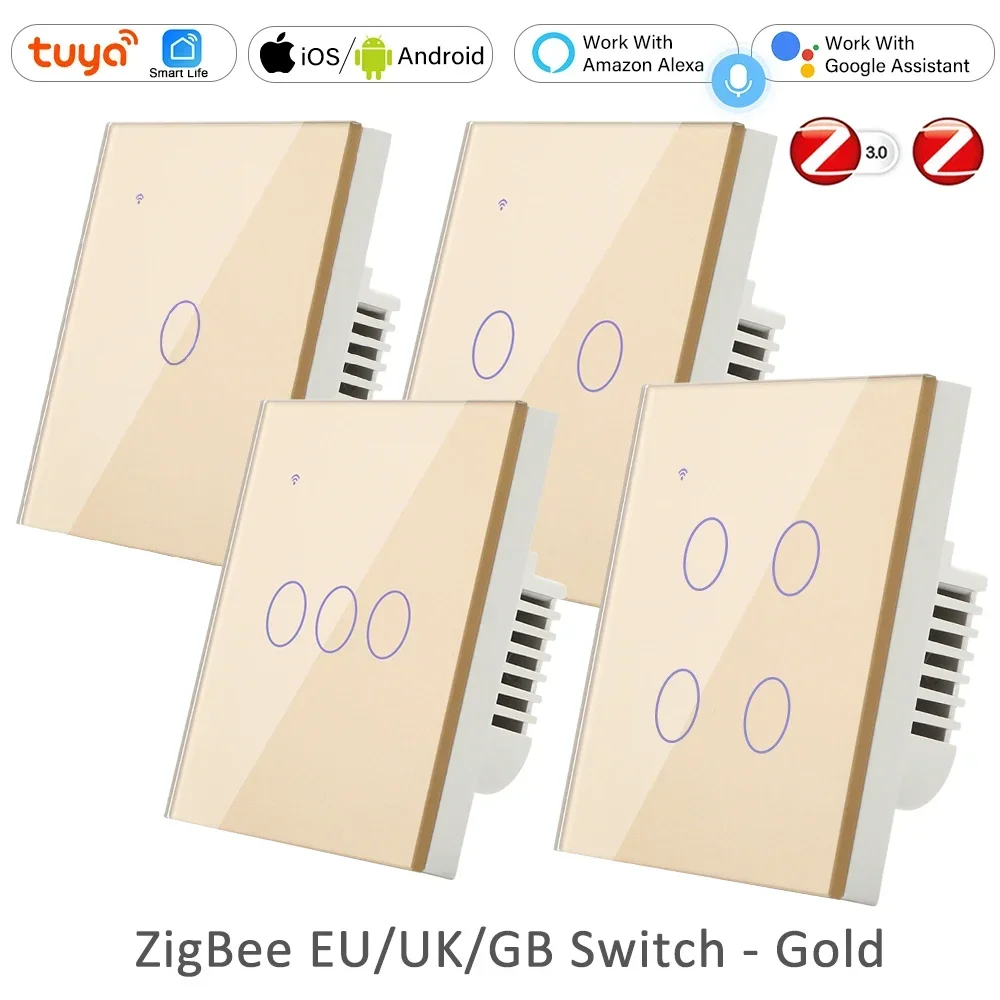 Alexa 2 3 Weg Tuya ZigBee Smart Leben EU UK Wand Licht Power Switch Touch Schalter 110V 220V drahtlose Fernbedienung Haus 1 2 3 4 Gang