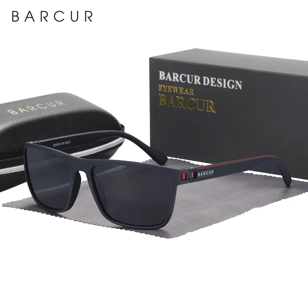 BARCUR Design TR90 Sunglasses Men Polarized Light Weight Sports Sun Glasses Women Eyewear Accessory Oculos UVAB Protection