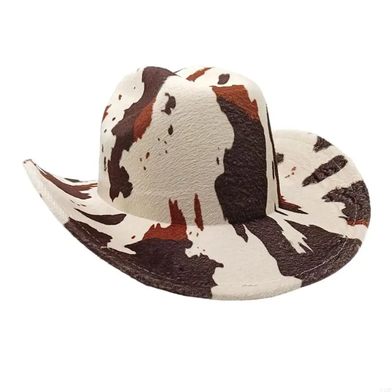 920L Western Styles Hat Roll Trim Cowgirls Fedoras Wide Brims Hat with Leopard Pattern for Outdoor Activity and Cosplay Party