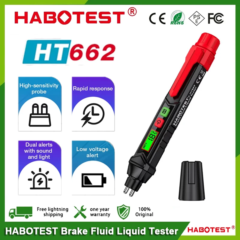 HABOTEST HT662 Digital Car Brake Fluid Moisture Meter Liquid Oil Tester Analyzer For DOT4/DOT5.1 Brake oil Quality Check Pen