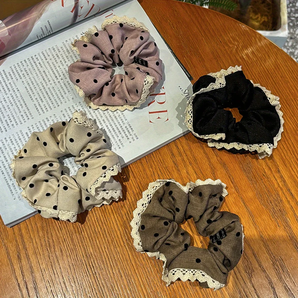 

Bohemian Lace Polka Dot Scrunchie for Women High Elasticity Hair Tie Vintage Ponytail Holder Daily Hair Accessories