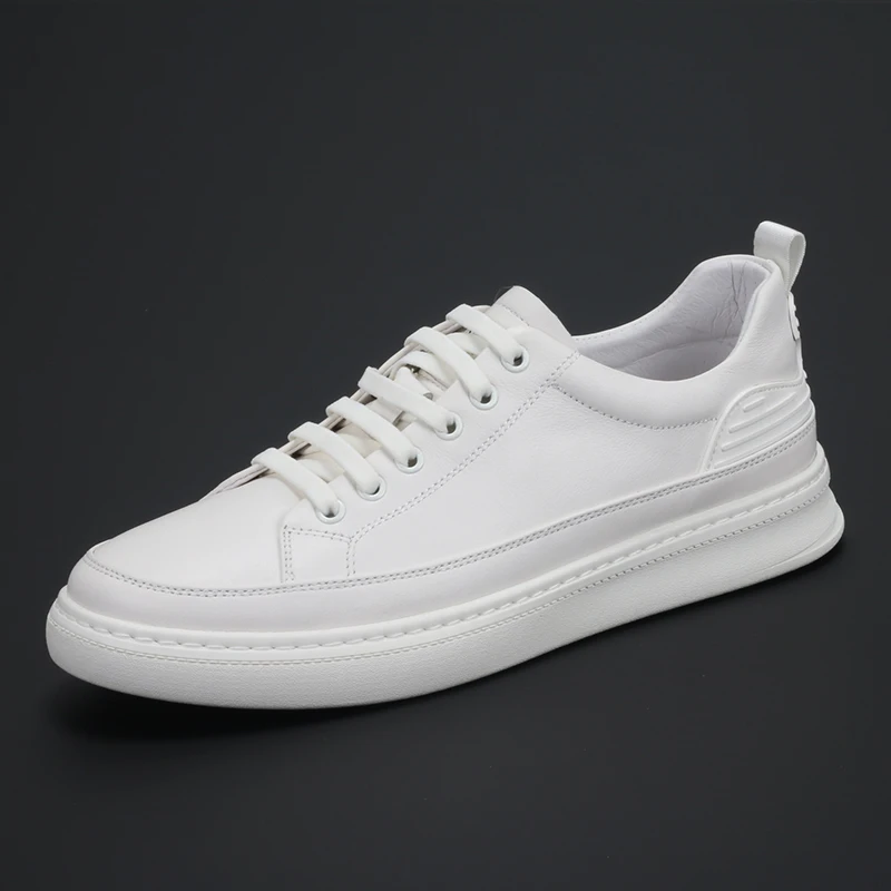 

White low top layer cowhide flat fashion white shoes trend leather breathable soft casual all-match men's shoes