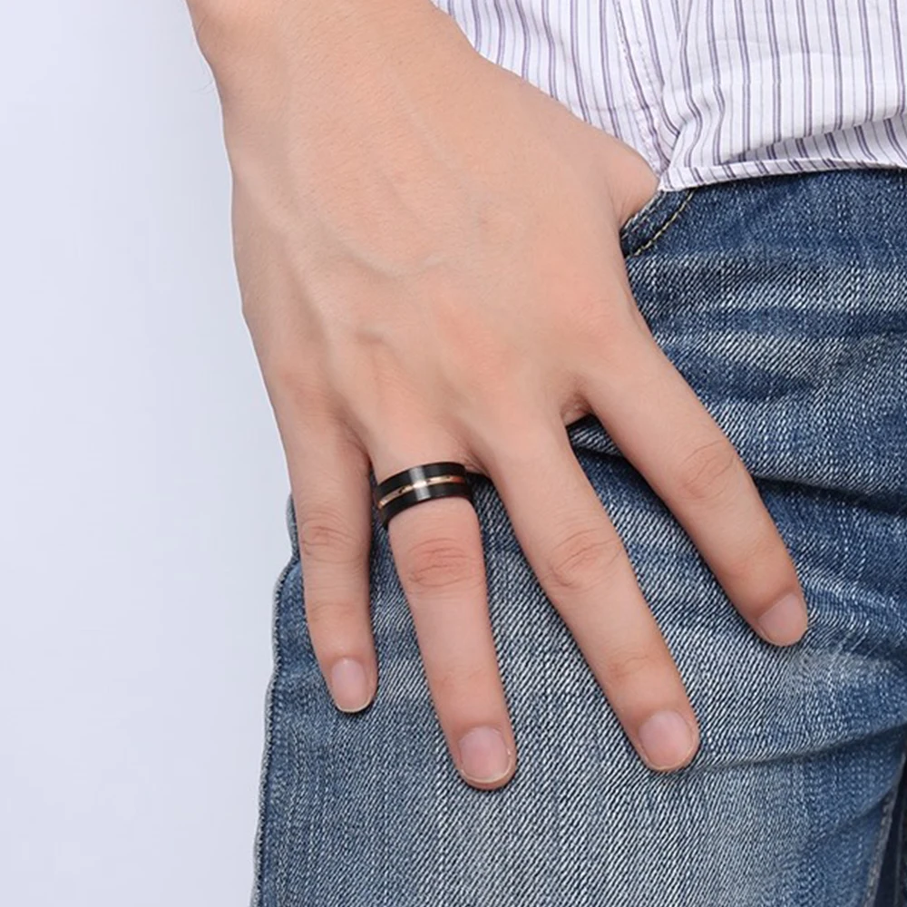 2025 Fashion 8mm Men's Black T - Initial Ring Custom recension och pris