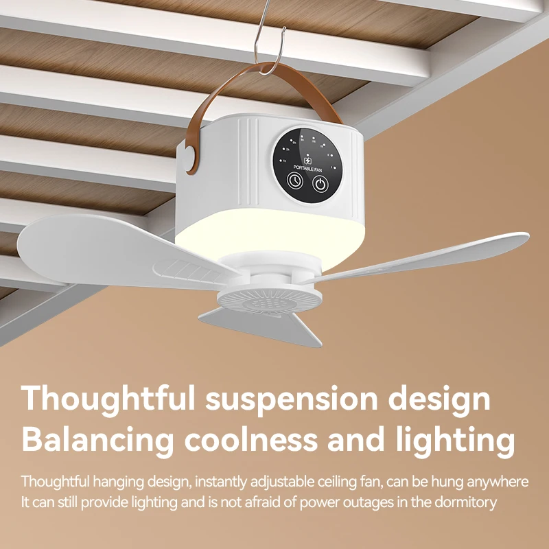 USB-Deckenventilator für Wohnheim/Camping mit 8-Stunden-Timer, Nachtlicht und 4 Stärkestufen, Tragbarer Ventilator – Detail 1
