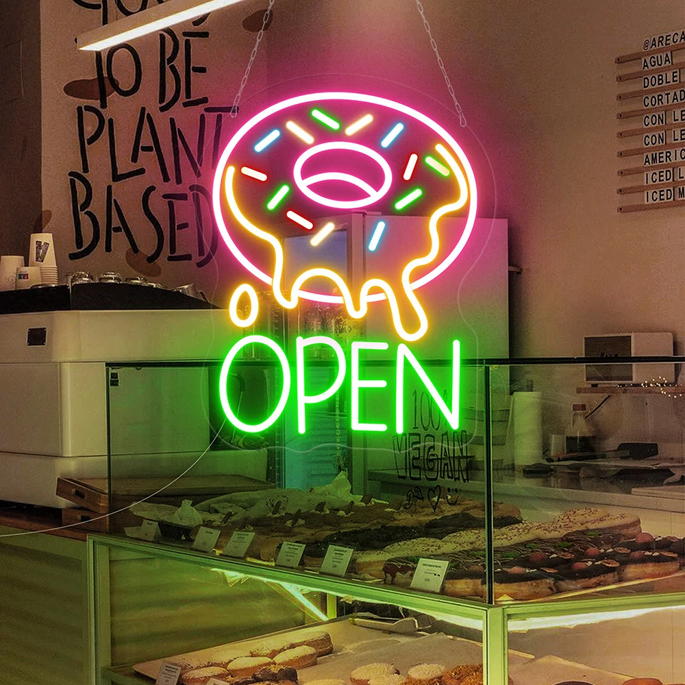 Bagel Open Neon Sign Donut Neon Sign Fast Food Shop Wall Decor Sweet Bakery Restaurant Decoration Custom Business Neon Light