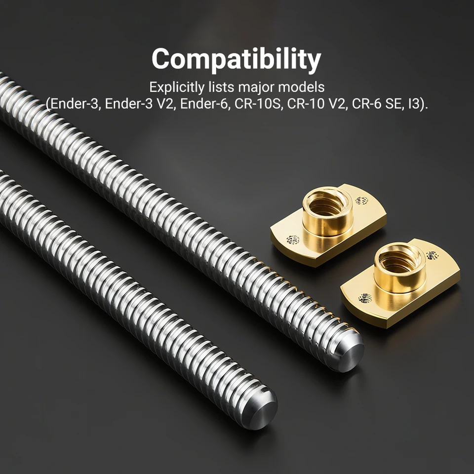 T8*8 Ender 3 Lead Screw Z axis Rod +Brass Nuts Lead 8MM 365/399