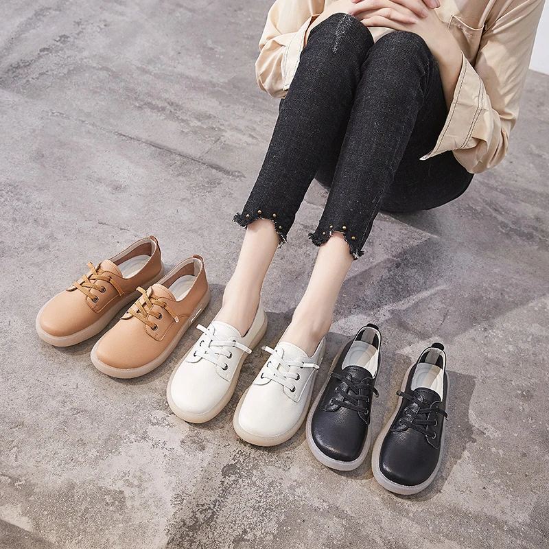 Women's leather casual pregnant women's flat bottomed shallow mouth small white shoes nurse shoes