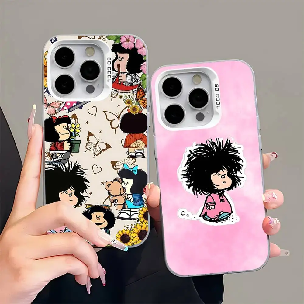 

Cute M-Mafaldas Phone Case For iPhone 16,15,14,13,12,11,Pro,Max,Plus,Mini,XS,SE Anti Fall Gray White Matte Hard Bumper