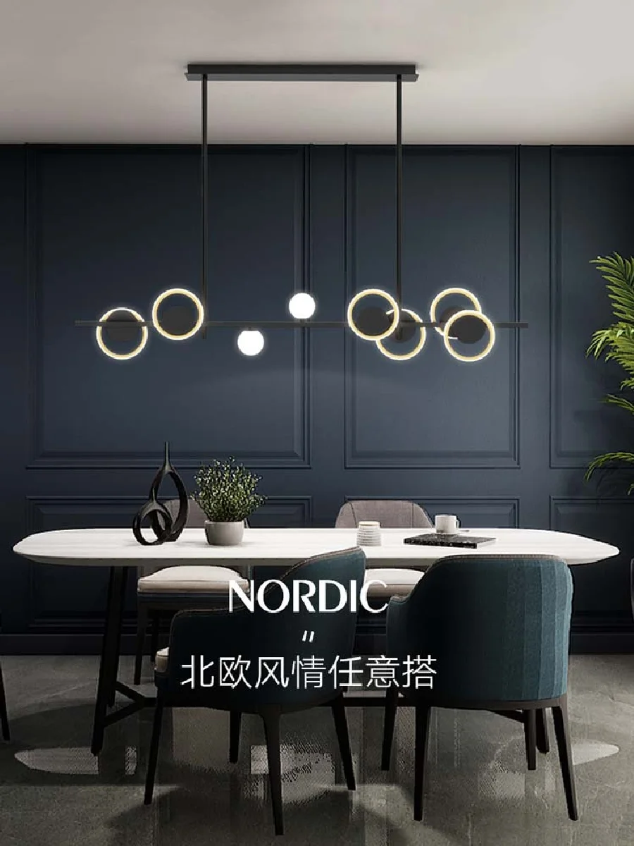 

LED Restaurant Chandelier Black decorative lighting Nordic living room dining table Round Gold Modern Dimmable lighting Fixture