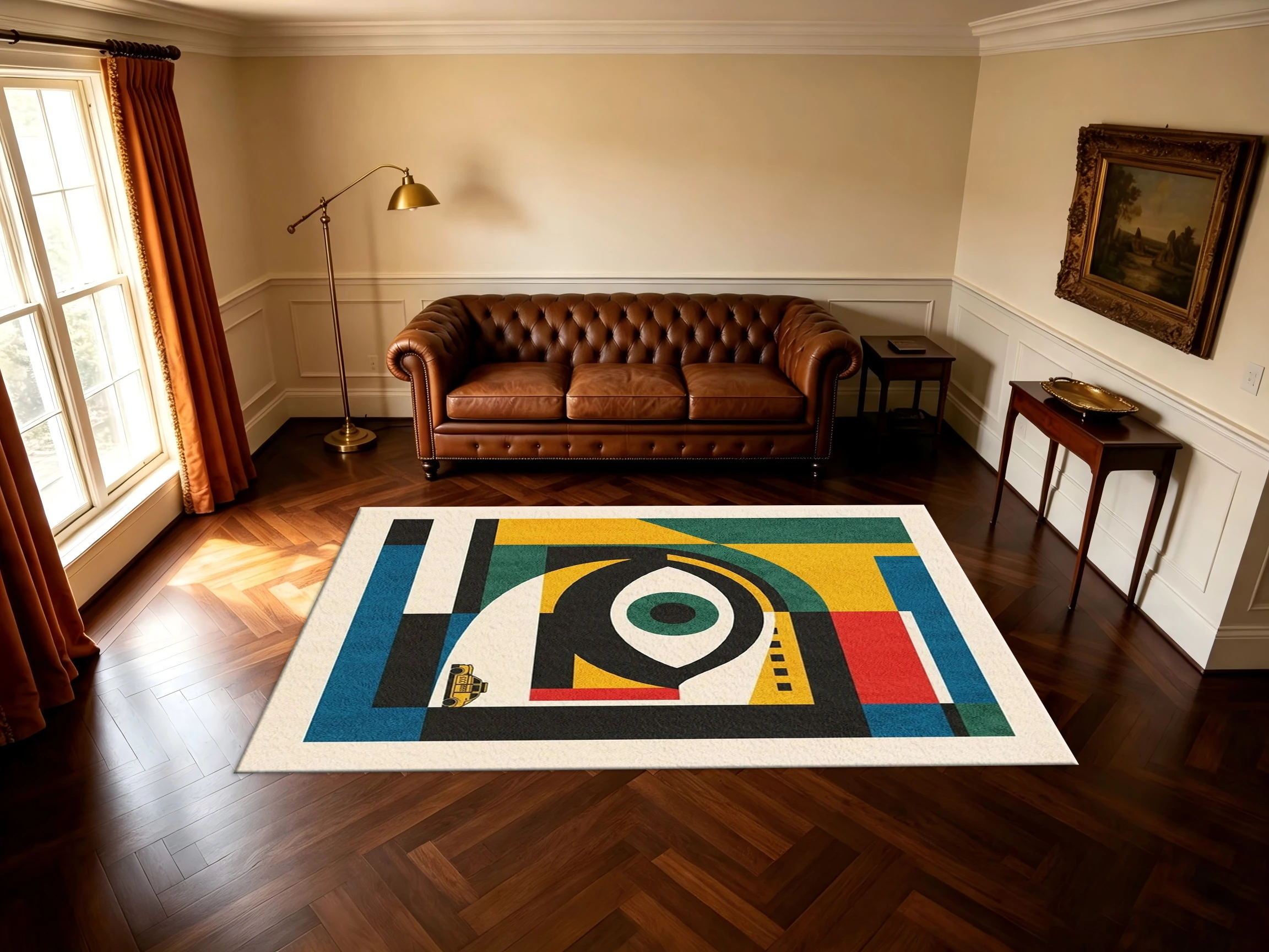 Bauhaus Geometric Eye Art Rug Mid-Century Abstract Color Block Floor Carpet Non-Slip Mat for Home Office Decor