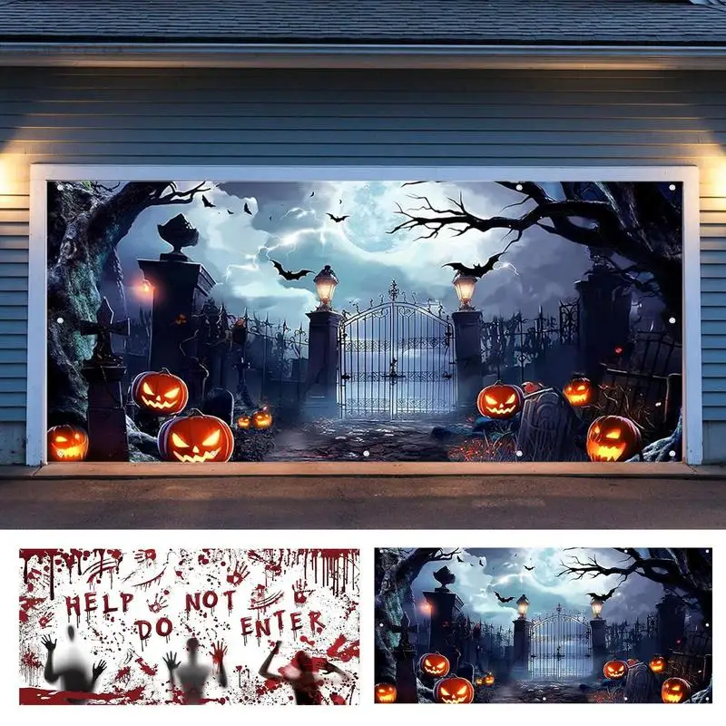 Pumpkin Garage Door Decorations 13x6 Inches Extra Large Garage Door Banner Spooky Creepy Photography Backdrop Sign Poster For