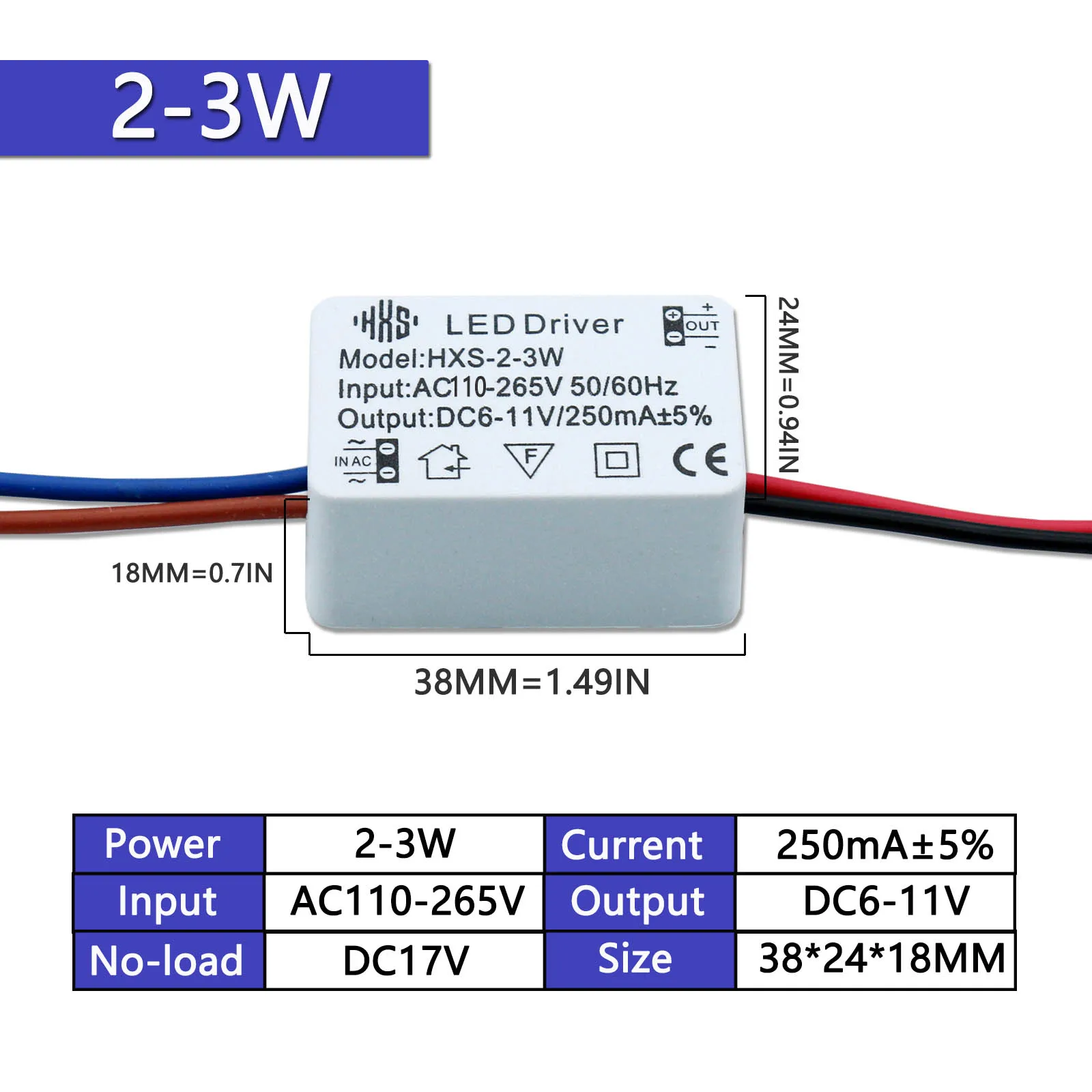 Controlador de aislamiento LED de 2-3W, 3-5W, 4-7W, 8-12W, 13-18W, 18-24W, 250mA, transformador de corriente constante de AC110-265V para foco