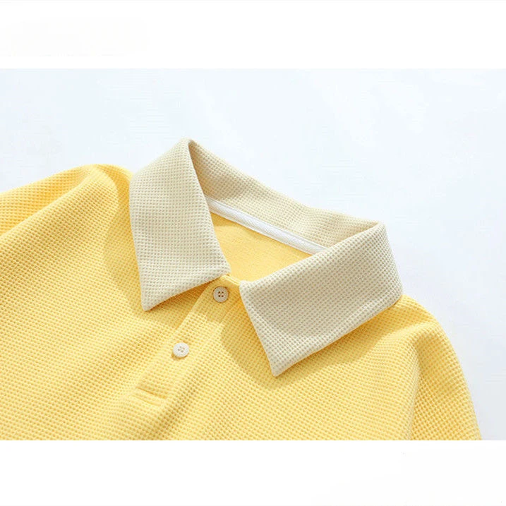 Men Women Polo Collar Long-sleeved Sweatshirts Trendy Spring Autumn Hong Kong Style Niche Waffle Casual Loose Versatile Tops