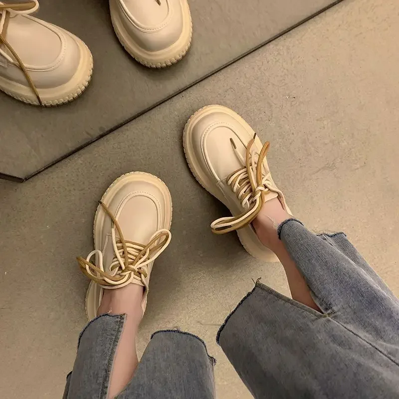 Buty Dla Kobiet Loafers Off White Woman Footwear High On Platform Lace Up With High Quality A New In Spring Jakość Tania Oferta