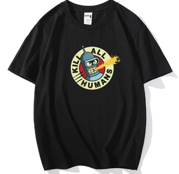Un T-shirt futuriste à manches courtes en pur coton « Fleeband », un article lié à l'anime, adapté aux hommes et aux femmes.