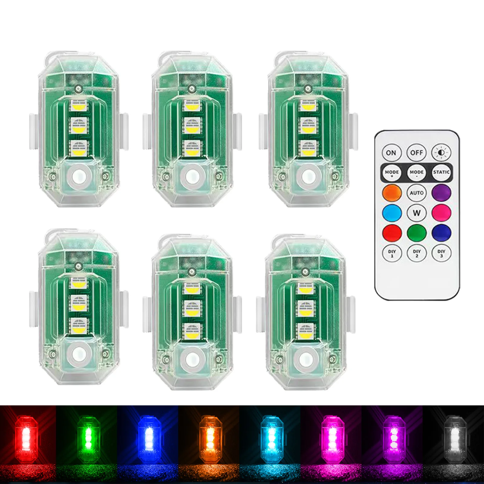 

LED Aircraft Strobe Lights With Wireless Remote Control 8Colors Anti-collision Flash Warning Lamp For Car Motorcycle Bike Drone