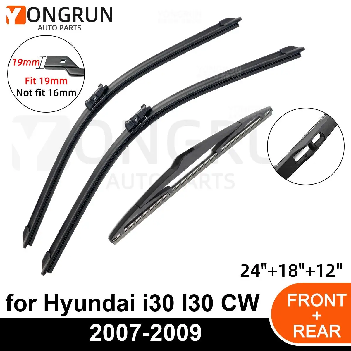 

3 шт. автомобильный дворник для Hyundai i30 I30 CW 2007-2009, переднее и заднее лобовое стекло, прочные аксессуары для четырех сезонов, 2007 2008 2009