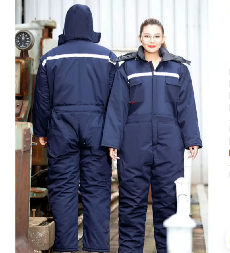 Winter labor protection one-piece cotton jacket, cotton pants, thickened cold proof and warm protective clothing