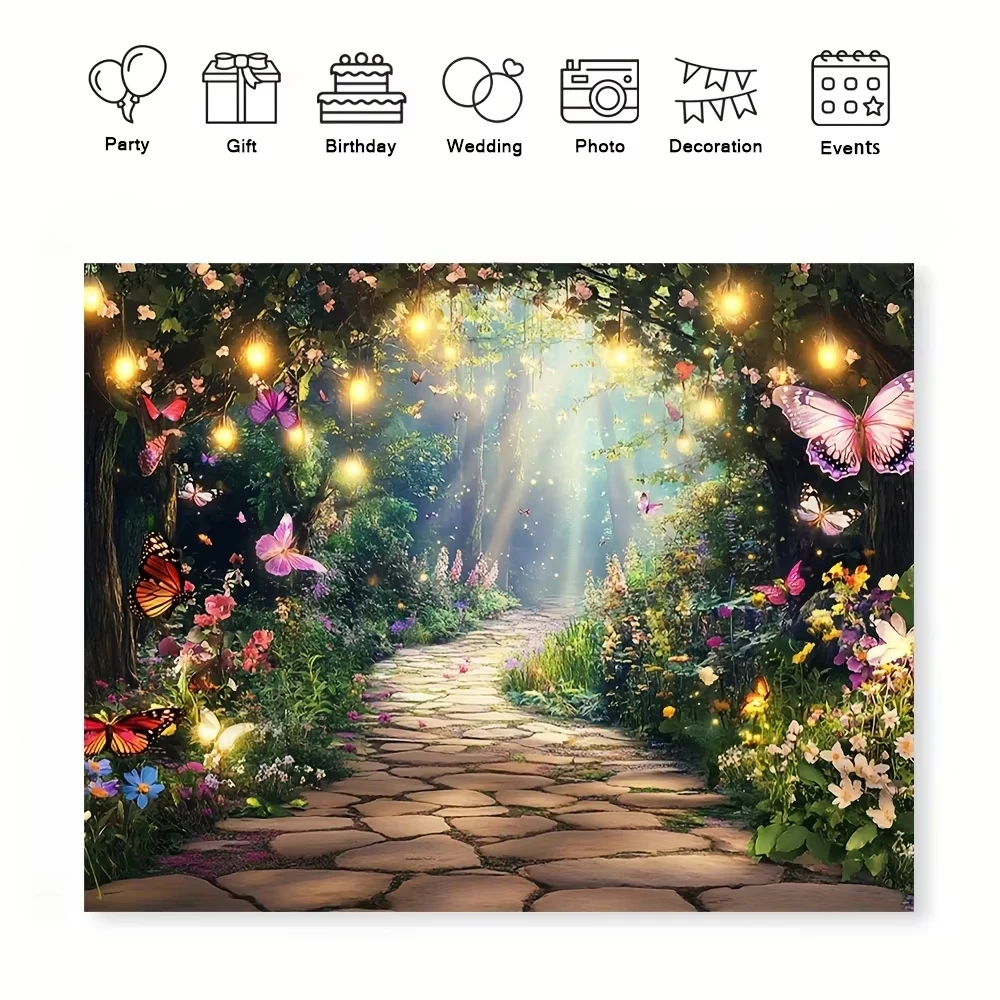 مسار مسحور نسيج الغابات السحرية حديقة جدار الفن مع الفراشات والزهور لتعزيز جمال المنزل